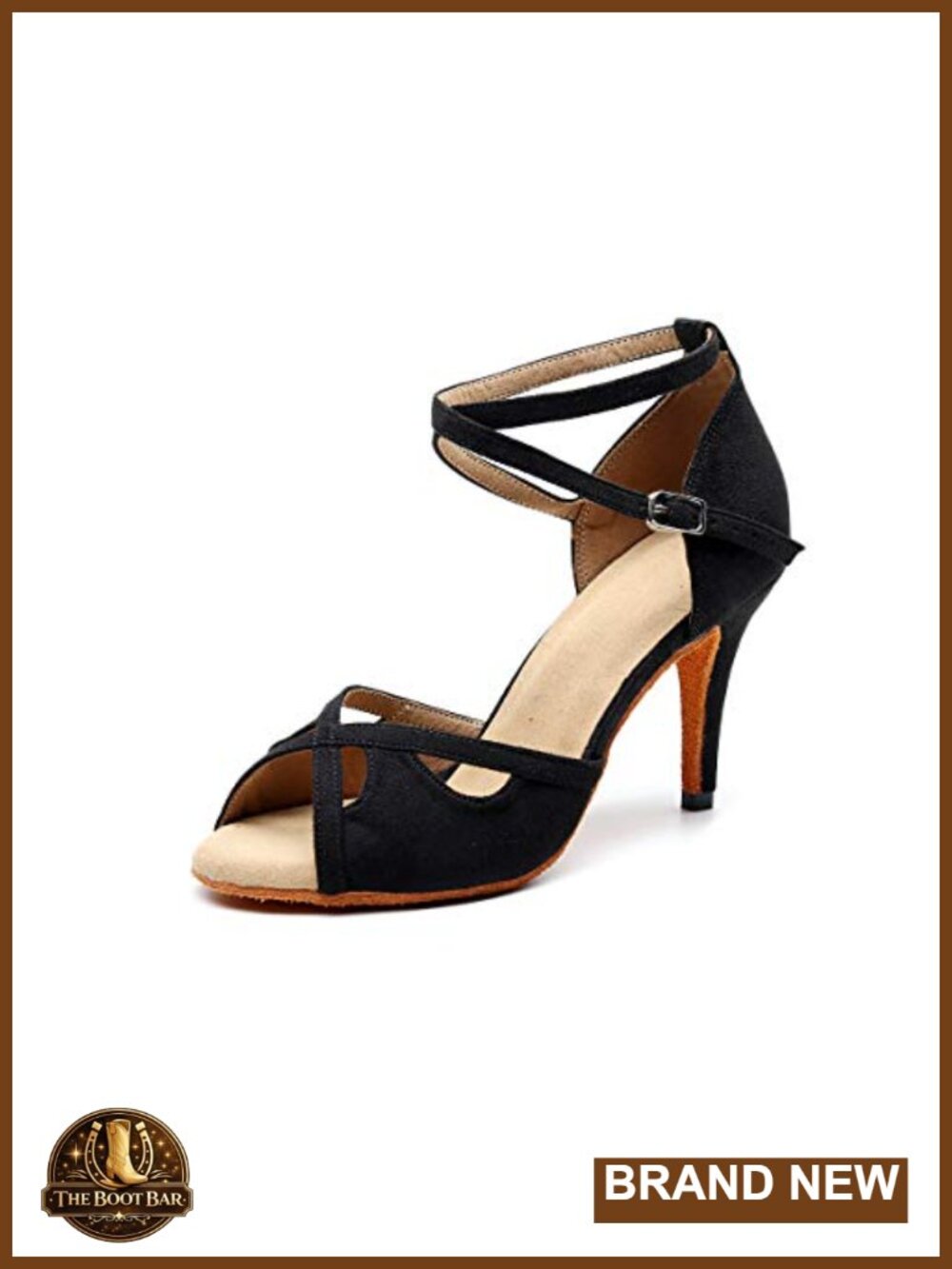 Women's Satin Salsa Dance Shoes, 3.3" Heel, Leather Sole, Open Toe